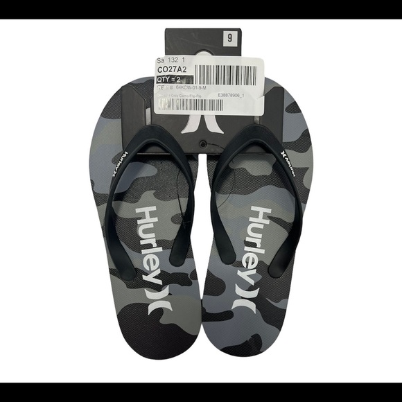 Hurley Mens Size 9 Flip Flops Black Gray Sandals Camo camouflage slides - Picture 14 of 15